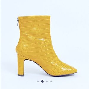 Asos Yellow Croc Vegan Leather Booties NWOT